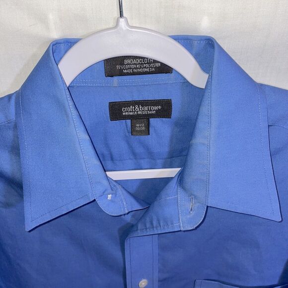 Croft & Barrow Dress Shirt Men’s Size Large Blue Cotton Broadcloth 16.5 32/33 LS - Picture 3 of 12